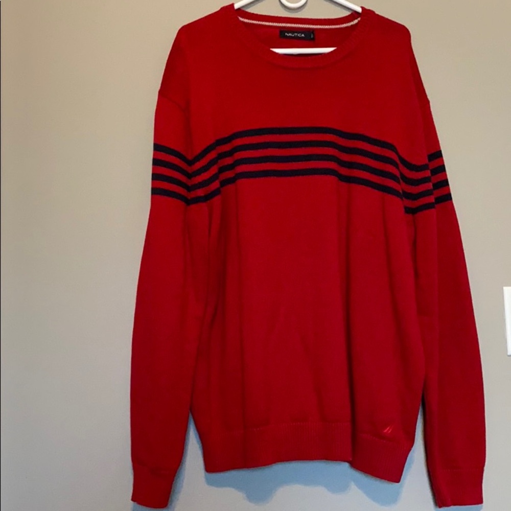 Nautica Red sweater with Navy stripes XXL